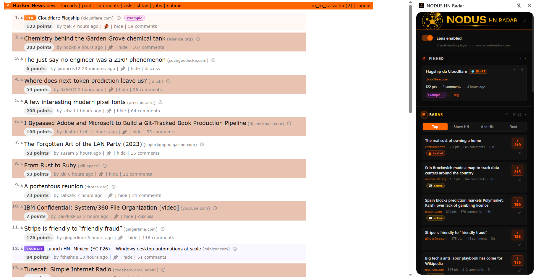 NODUS HN Radar 動作中 — Hacker News のリーディングレイヤーとサイドパネル